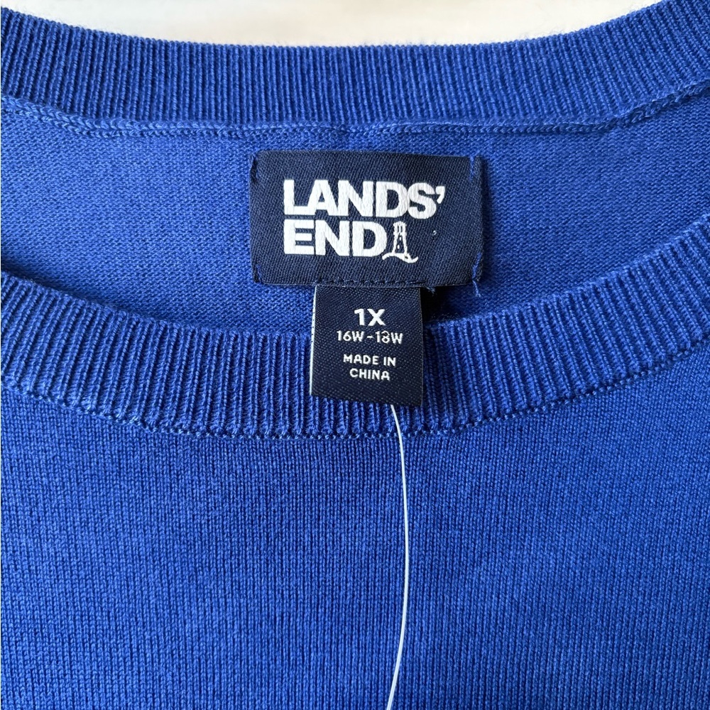 NWT Lands' End Sweater Knit Top 1X Blue Short Sleeve Pullover Lightweight - Picture 4 of 5